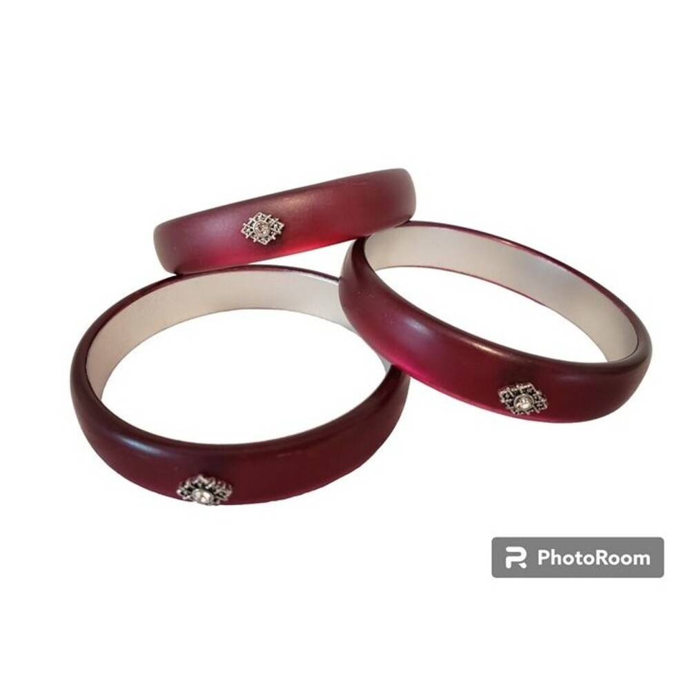 3 Lia Sophia Bangle Bracelet Burgundy Red With Silver Crystal Rhinestone Lot NEW